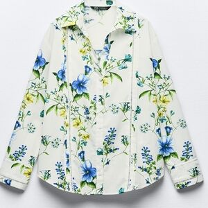 Zara Floral Print Blouse - White, Blue, Green